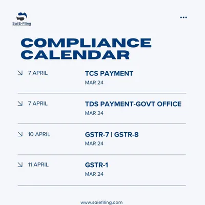 Here are your key compliance deadlines for early April. Mark your calendar for TCS and TDS payments, as well as GSTR-7, GSTR-8, and GSTR-1 filings to ensure you stay compliant.