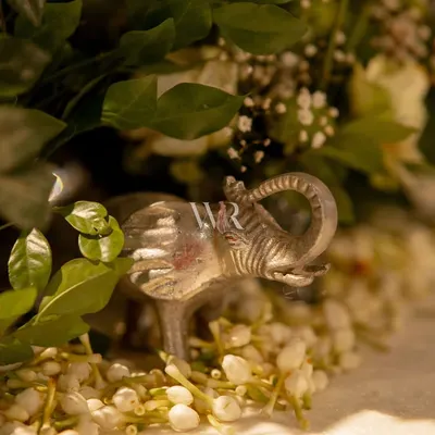 It's the smallest details that whisper the loudest. I tucked this miniature silver elephant amidst a bed of fragrant mogra, a small symbol of good fortune and a delightful surprise for observant guests.