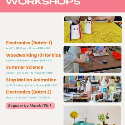 Announcing our annual summer workshops! We have an exciting lineup for kids, including electronics, woodworking, summer science, and stop-motion animation. Register early to book a spot!