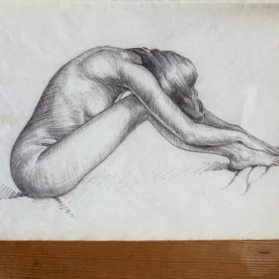 This sketch of a seated figure is one of my early works from art college. Studying the natural curves and lines of the body was my first step in understanding how fabric should drape and how a silhouette can create a specific mood or feeling.