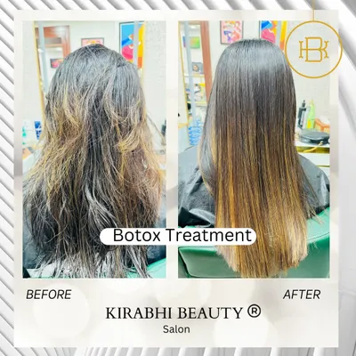 This before and after of a hair botox treatment shows the incredible difference it makes. We took dull, damaged, and frizzy hair and made it smooth, shiny, and healthy-looking with just one session.