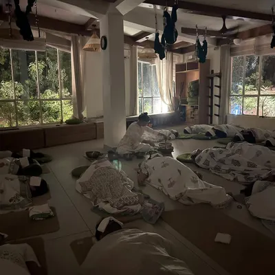 A magical full moon evening of sound healing and EFT tapping. The studio is bathed in soft light as students lie in Savasana, absorbing the healing vibrations and releasing what no longer serves them.