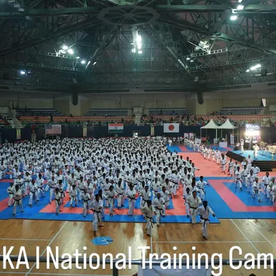 Our students train as part of a larger community at a JKA India National Training Camp. This image captures the scale and unity of the Japan Karate Association, where hundreds of karateka gather to learn and practice together under senior instructors.