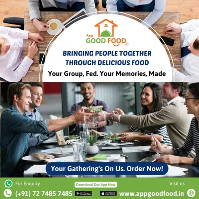 Bringing people together through delicious food. This image of a group sharing a meal represents our commitment to making your gatherings memorable. Your group, fed. Your memories, made.
