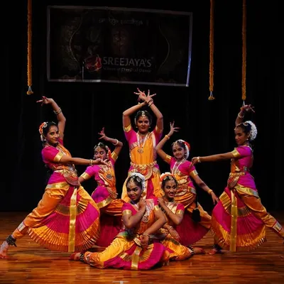 A beautiful formation by my junior students during Nrithya Sandhya. Each dancer is a brushstroke in a living painting, telling a story together.