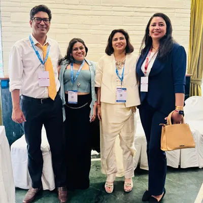 Our team of doctors, Dr. Vivek Kumar, Dr. Itishree Gupta, Dr. Hema Pant, and Dr. Kritika Pandey, attending the Aesthetics Delhi conference. We are committed to staying updated with the latest advancements in aesthetic medicine.