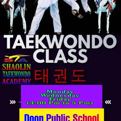 Our Taekwondo class schedule for the Doon Public School, Paschim Vihar location. Classes are held on Monday, Wednesday, and Friday evenings.
