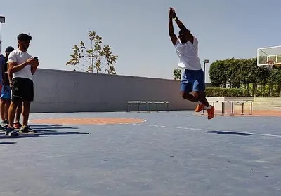 A perfect demonstration of explosive power during our plyometrics masterclass. We teach coaches how to execute and instruct drills like the standing broad jump to improve athletic performance.