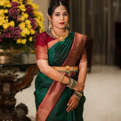 A beautiful look for one of the bridesmaids. I created a style that was elegant and traditional, complementing her gorgeous green and red saree.