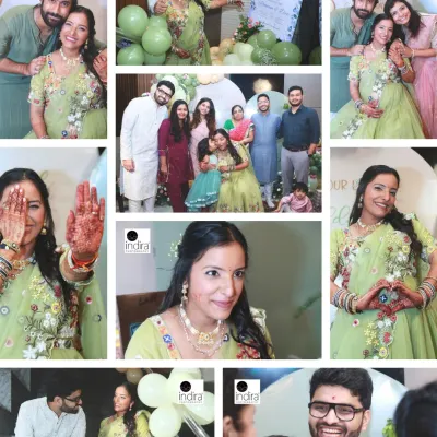 A collage capturing the vibrant and joyful atmosphere of a baby shower, from family group photos to candid moments of the mother-to-be.