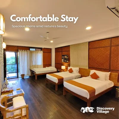 Our spacious rooms at Nandi Hills are designed for comfort, with multiple beds to accommodate teams and families, all amidst nature's beauty.