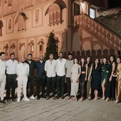 The celebration began with an intimate welcome dinner for the bridesmaids and groomsmen at Khimsar Fort. It was the perfect way to kick off the festivities with the couple's closest friends.