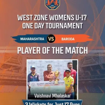 Our training delivers real results. We are proud to celebrate our student, Vaishnavi Mhalaskar, who was named Player of the Match for her outstanding performance of 3 wickets for 17 runs in the U-17 West Zone tournament.