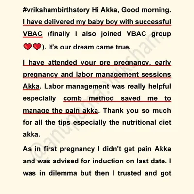 This student achieved her dream of a successful VBAC (Vaginal Birth After C-section) after attending my pre-pregnancy, early pregnancy, and labor management sessions.