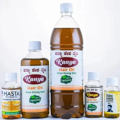 My complete range of homemade Ayurvedic oils. Alongside Kanya Hair Oil and Rahu Beard Growth Oil, I also make Hasta Pain Relief Oil for muscle and joint care.