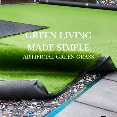 Green living made simple. This image shows our premium artificial green grass being unrolled, revealing the dense, multi-toned blades and durable backing that make it look and feel so realistic.