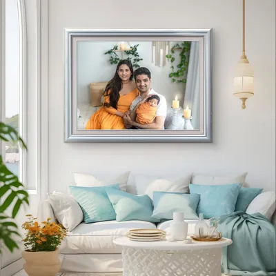 Imagine your beautiful family portrait as a stunning piece of wall art. This mockup shows how a photo from our session can become a centerpiece in your living room, a daily reminder of your family's love.