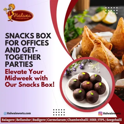 Elevate your midweek meetings and get-togethers with our snack boxes. Featuring a mix of savory samosas and sweet gulab jamuns, we have something to please every palate in the office.