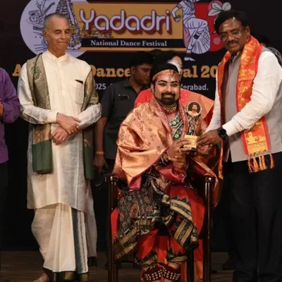 I was honored to receive this award at the Yadadri National Dance Festival, a recognition of my dedication to the art of Mayurbhanj Chhau.