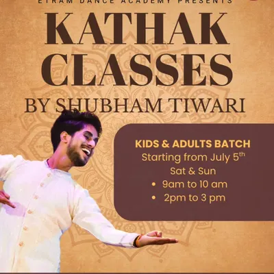 Learn the art of Kathak from our expert instructor, Shubham Tiwari. We offer regular weekend classes for both kids and adults, covering everything from basics to advanced choreography.