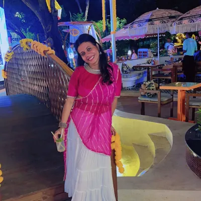 Dressed up for a Navratri Garba night. We not only teach the dance but can also advise on the perfect outfits to get the complete festive look.