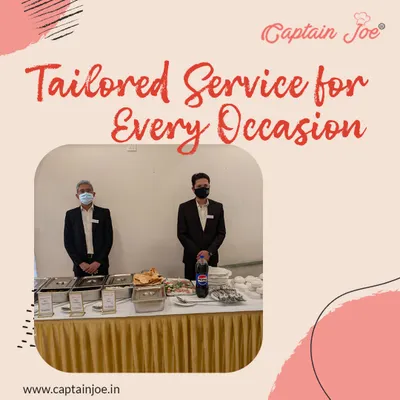 I provide tailored service for every occasion. This image shows my professional and masked servers standing behind a neatly arranged buffet, ready to provide elegant and safe service for your gathering of 30 or more guests.