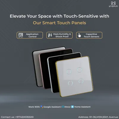 Elevate your space with our touch-sensitive smart panels. Featuring capacitive touch sensors and a sleek design, they are heat, humidity, and shock-proof, offering a modern and reliable way to control your home.