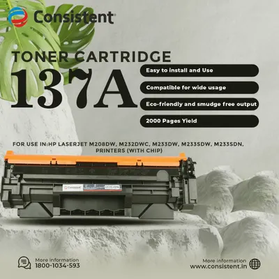 My 137A toner cartridge is compatible with various HP LaserJet printers and comes with a chip for seamless integration. It offers a 2000-page yield and provides an eco-friendly, smudge-free output.