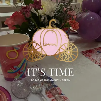 It's time to make the magic happen. A close-up on our princess-themed tableware, featuring a light-up carriage centerpiece and glittery cutlery.