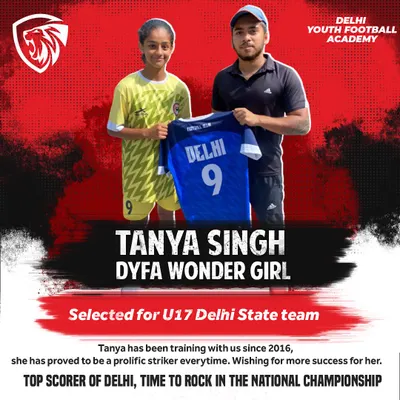 A huge moment for our academy. Tanya Singh, who has been with us since 2016, was selected for the Delhi State U17 team. She was also the top scorer in the Delhi U17 Women's league.