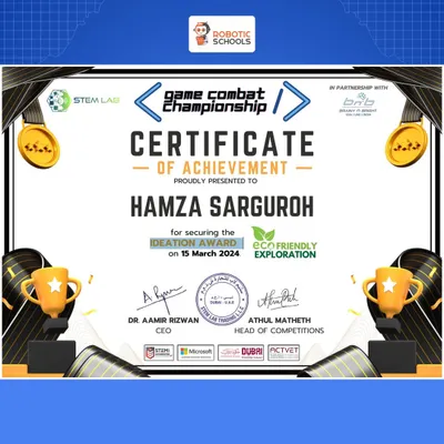 Congratulations to Hamza for winning the Ideation Award at the International Code Combat Championship! His eco-friendly game, built in Scratch, shows how coding can be used to promote positive messages.