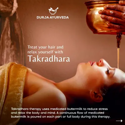Takradhara is a deeply calming therapy where a stream of medicated buttermilk is poured over the forehead. It is highly effective for stress relief, insomnia, and hair-related issues like dandruff.