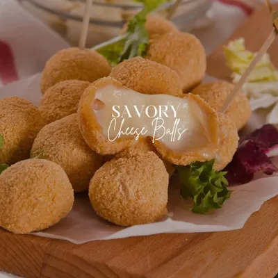 A guaranteed crowd-pleaser. Our savory cheese balls are golden and crispy on the outside with a warm, gooey cheese center.