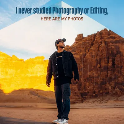 This is a self-portrait from my trip to Saudi Arabia, showcasing my editing style. The split-screen effect highlights the transformation from a raw landscape to a vibrant, cinematic image.