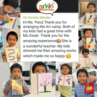 The happiness of our students and their parents is our greatest reward. This feedback from a delighted mom, along with photos of her children's amazing work from our art camp, shows the wonderful experience we strive to create.