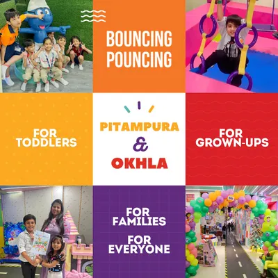 Our play centers in Pitampura and Okhla are designed for everyone. This graphic shows how we cater to toddlers, grown-ups, and the whole family with our mix of soft play, arcade games, and party spaces.