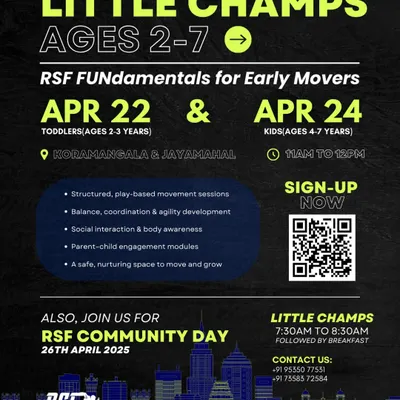 Announcing our Little Champs program for early movers aged 2-7. These free workshops are designed to build foundational skills through structured play, social interaction, and parent-child engagement.
