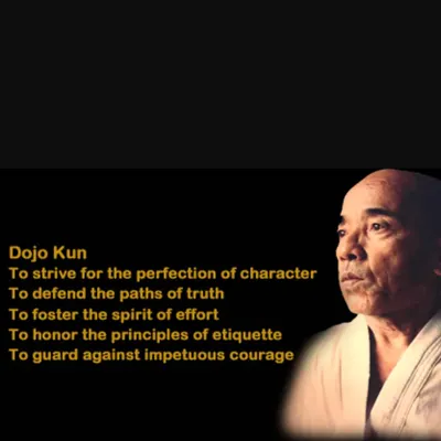 The Dojo Kun are the five guiding principles of our dojo. We recite them to remind ourselves to strive for good character, truth, effort, etiquette, and self-control.
