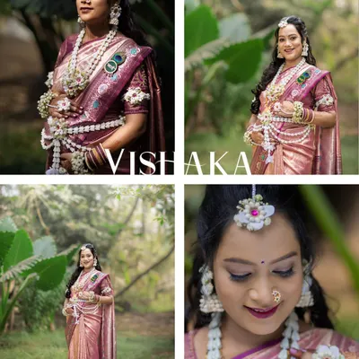 A collection of moments from Vishakha's beautiful baby shower. The images capture her serene portraits in a traditional Paithani saree and floral jewelry, celebrating this important Maharashtrian ceremony with grace and joy.