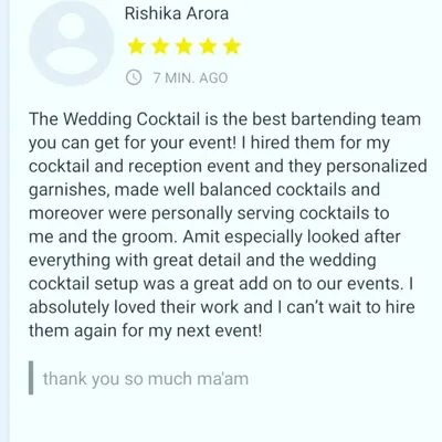 We are so grateful for feedback from our clients! This review highlights our personalized service, well-balanced cocktails, and the great add-on our bar setup was to their event.