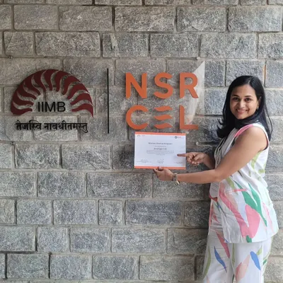 Holding my certificate from the NSRCEL Women Startup Program at IIM Bangalore. This program helped me put together the fundamental building blocks to turn my passion into a business.