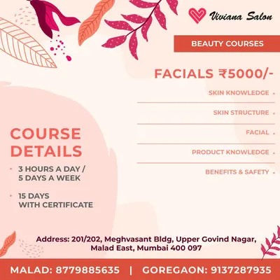 If you are interested in a career in beauty, this graphic provides details about the facial course I offer. The 15-day program includes hands-on training and a certificate upon completion, covering everything from skin knowledge to product application.