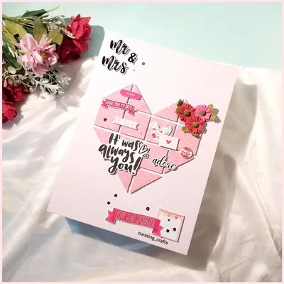 A heart-shaped mosaic of memories. This A4 anniversary scrapbook cover is pieced together with love, featuring 3D flowers and romantic messages, perfect for celebrating your journey together.