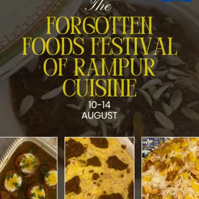 A collage showcasing the rich and rare dishes from our Forgotten Foods Festival of Rampur Cuisine, a truly unique gastronomic experience held in the mountains.