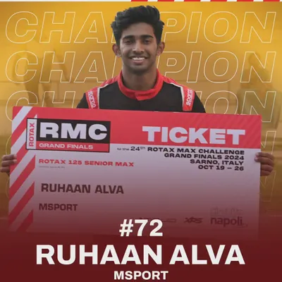 Our 2024 Senior Max National Champion, Ruhaan Alva, proudly displays his ticket to the Rotax MAX Challenge Grand Finals in Sarno, Italy. Winning our championship provides a direct entry to compete against the world's best.