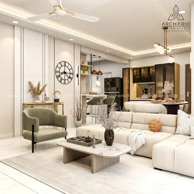 An open-concept living and dining area where clean lines and a neutral palette create a sense of spaciousness. The design connects the kitchen, dining, and living zones for a seamless flow.