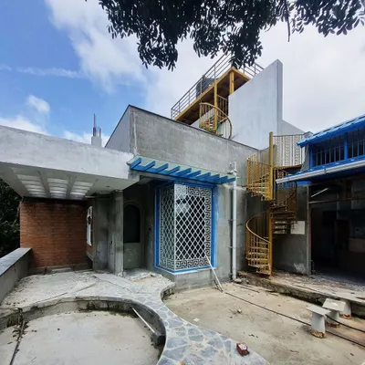 A work-in-progress shot from the 'AGA' site, where we are transforming the terrace into a Greek-inspired garden with elegant columns and Mediterranean accents.