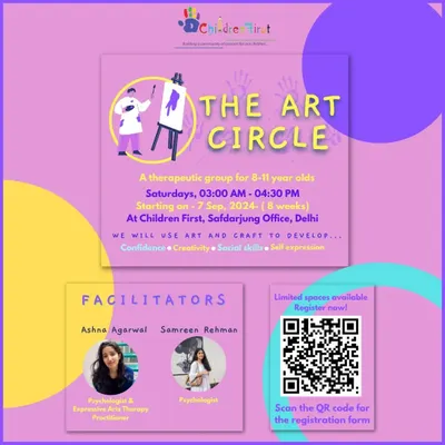 Announcing "The Art Circle," a therapeutic group for 8-11 year olds. Through art and craft, we help children develop confidence, self-expression, creativity, and social skills in a fun, supportive environment.