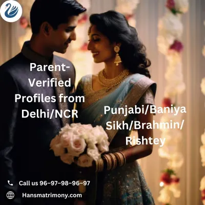 A beautiful couple beginning their journey together. We specialize in parent-verified profiles from communities like Punjabi, Baniya, Sikh, and Brahmin in the Delhi/NCR area, ensuring cultural and family values align.