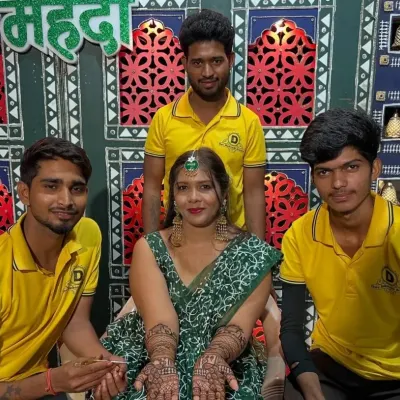 My team and I with a happy bride. Providing home service across Mumbai means we get to be a part of so many special occasions, and a happy client is our biggest reward.